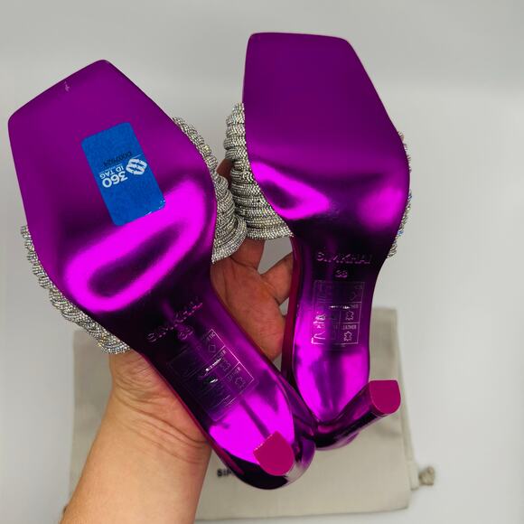 FSJ-Women-Diamond-Heel-Sandals  Jonathan Simkhai Fuchsia Crystal Embellished Slide Sandals Heels size UE 38